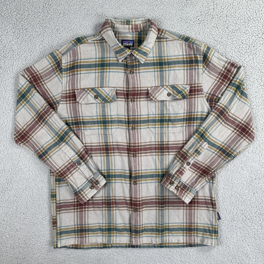 Patagonia Organic Cotton Fjord Flannel Shirt Men Large Midweight Pockets 53947
